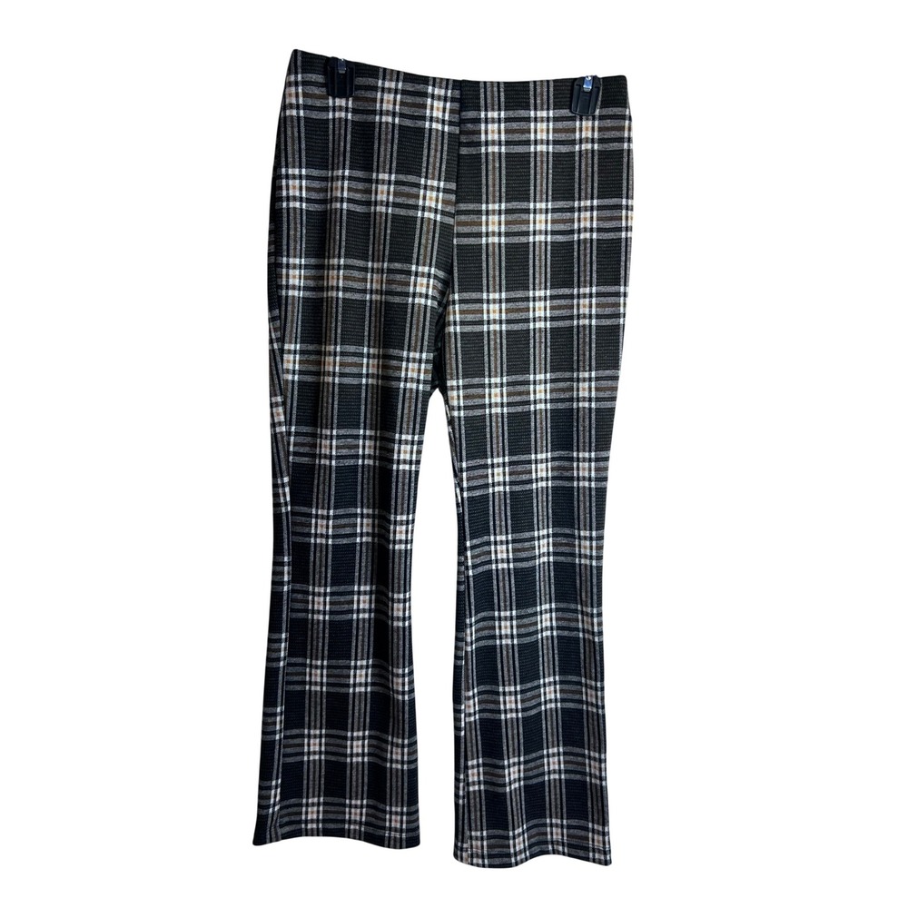 Altar'd State Plaid Flare Leg Pants Size M Black Brown White Women